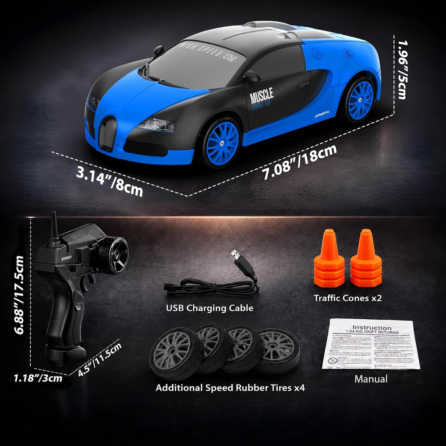 Thumbnail 6 de Desdoni RC Drift Car 1:24 4WD Remote Control Car with 2.4GHz and LED Lights