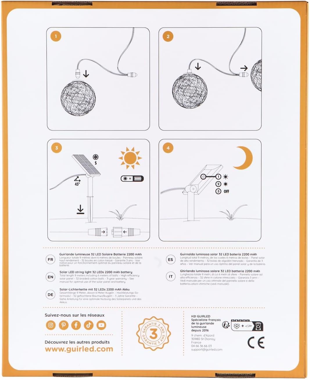 Detalle 2 de GuirLED Außengirlande mit Lichtkugeln LED-Guinguette – IP55, Solarpanel, 9 m insgesamt