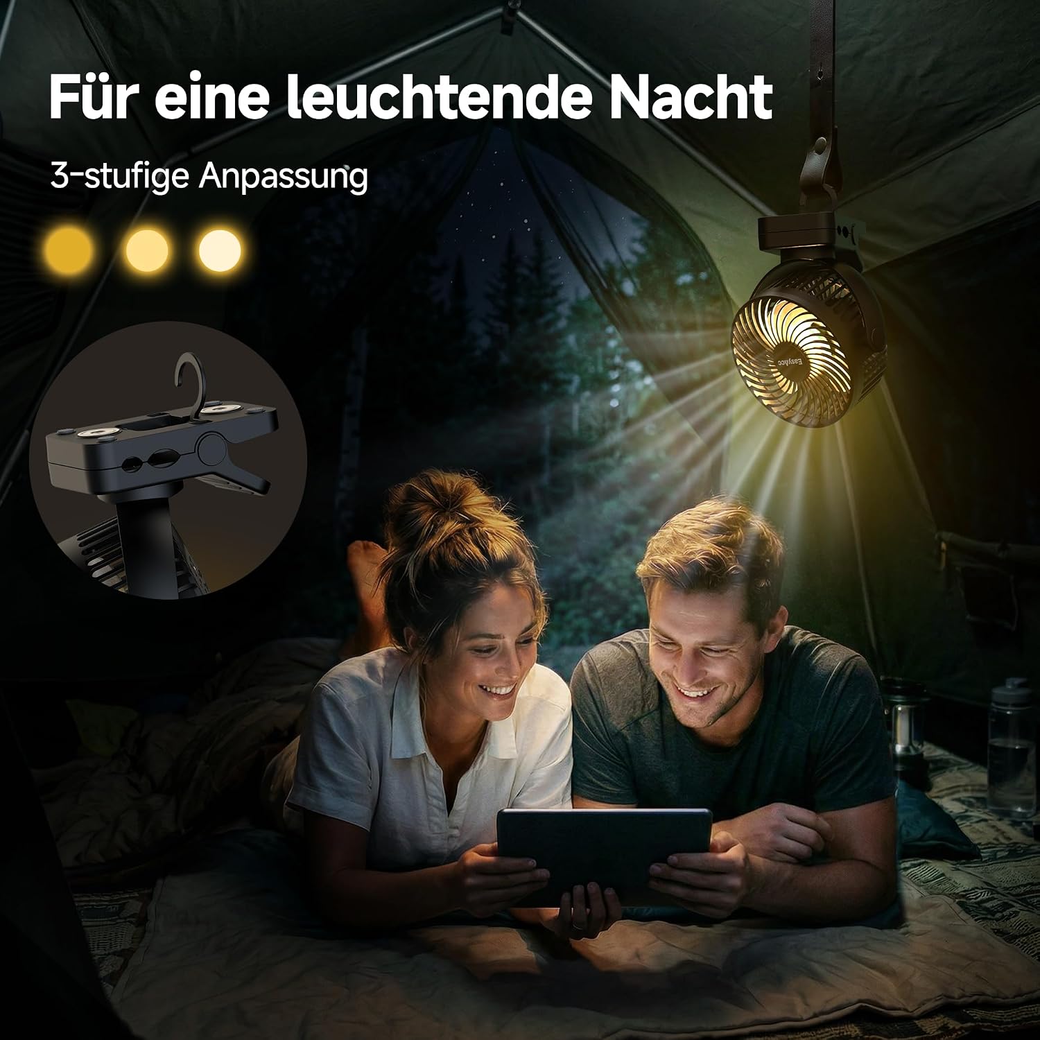 Thumbnail 4 de EasyAcc Portable Clip Fan with Magnetic Base & LED Light — 13000mAh Rechargeable Camping Fan