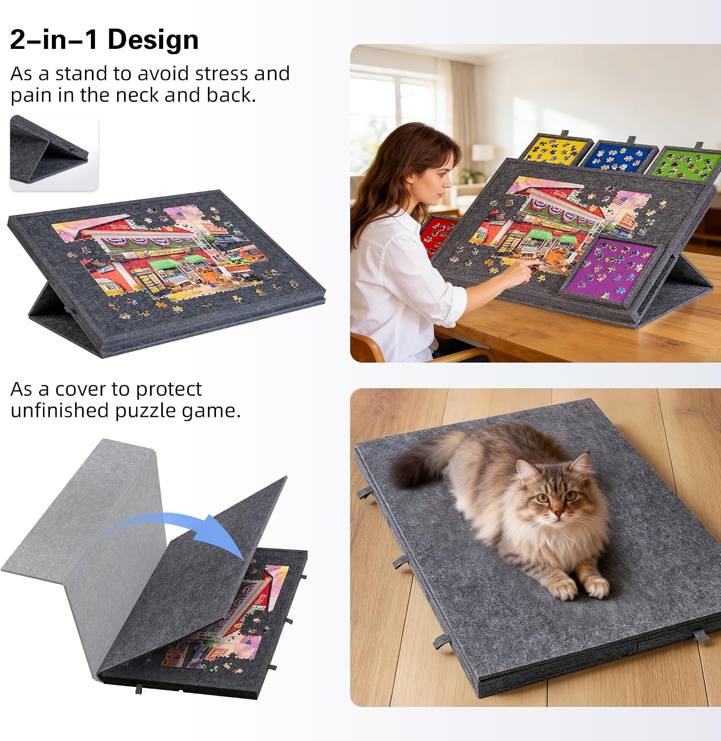 Detalle 2 de Lavievert Tilting Puzzle Board with 2-in-1 Stand & Cover, Felt Storage Case with 6 Drawers (up to 1,000 pieces)