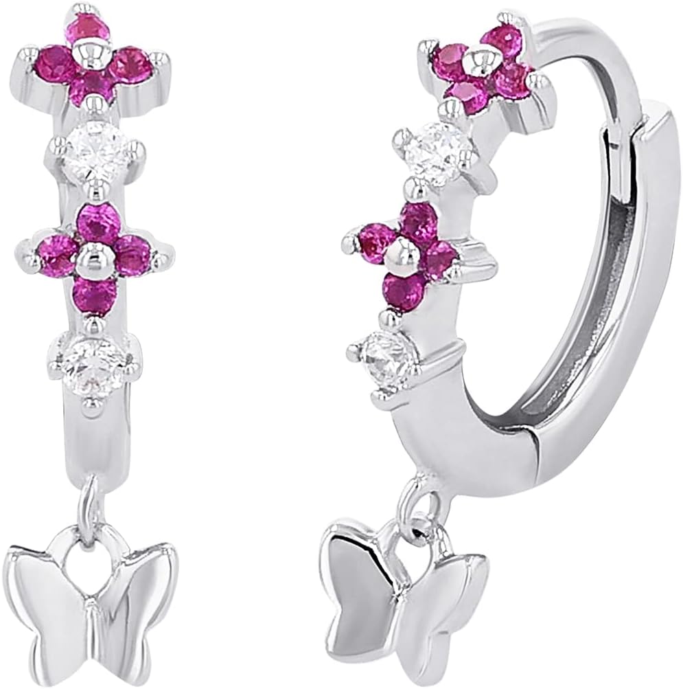 Detalle de Prinzessin Lillifee Creolen 925 Sterling Silber – Schmetterling, Zirkonia, Geschenkbox