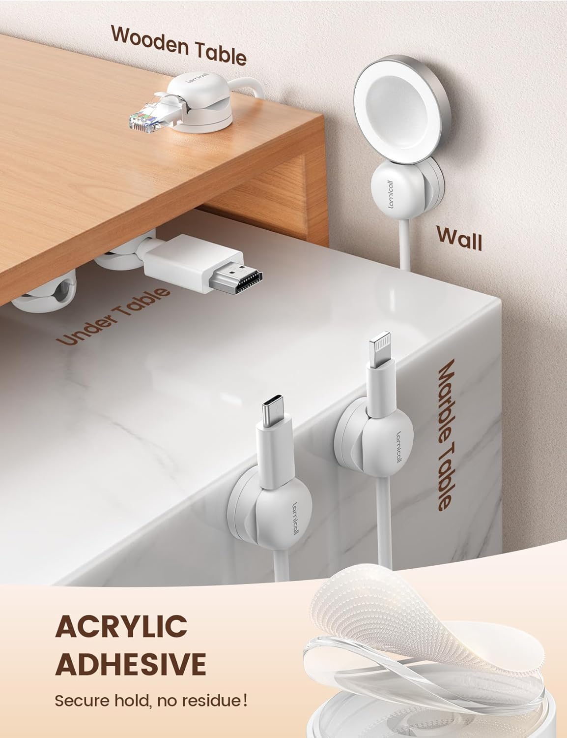 Thumbnail 3 de Lamicall 360° cable holder clips 8mm, 6 pack