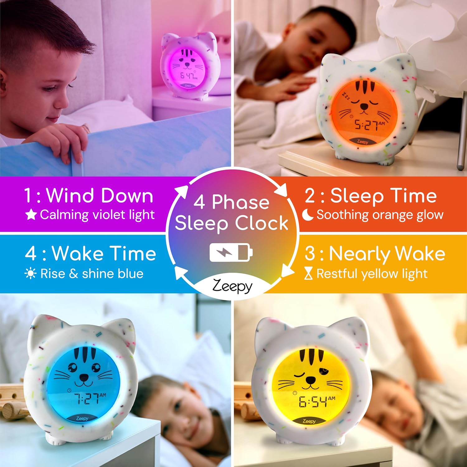 Detalle 2 de Zeepy 4-Phase Toddler Sleep Trainer Clock | Kip the Kitty