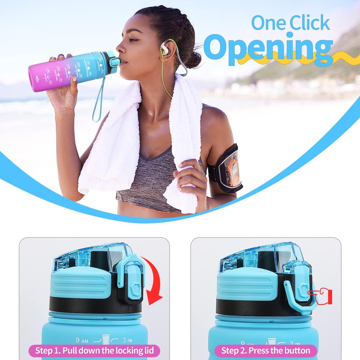Thumbnail 3 de Coolfel Sport Trinkflasche 500–2000 ml: BPA-frei, Tritan, mit Zeitmarkierung und Auslaufsicherheit