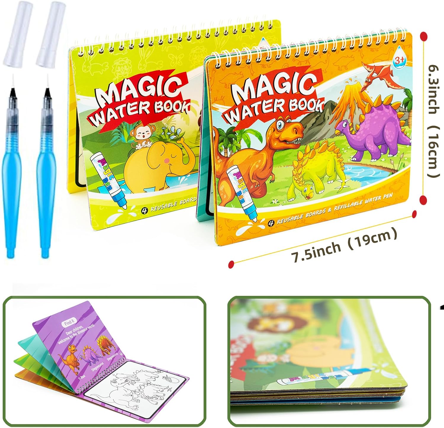 Thumbnail 4 de hapray 2-Pack Magic Water Colouring Books for Toddlers (Dinosaur & Animal) — reusable mess-free doodle pads