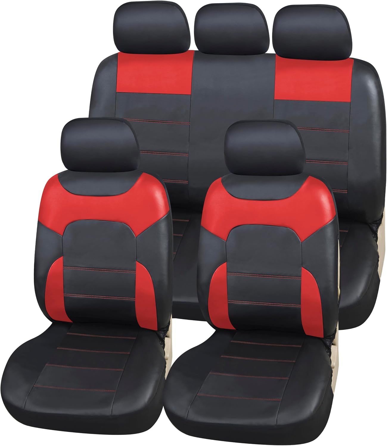 upgrade4cars Housses Sièges Auto Universelles Simili Cuir Rouge – Ensemble Complet Avant et Arrière