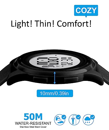 Detalle de SNE Ultra-Thin Minimalist Digital Watch with Wide-Angle Display and Rubber Strap