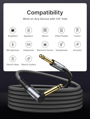 Detalle de JSAUX 10 ft Guitar Cable: Right-Angle to Straight Pro Instrument Cable