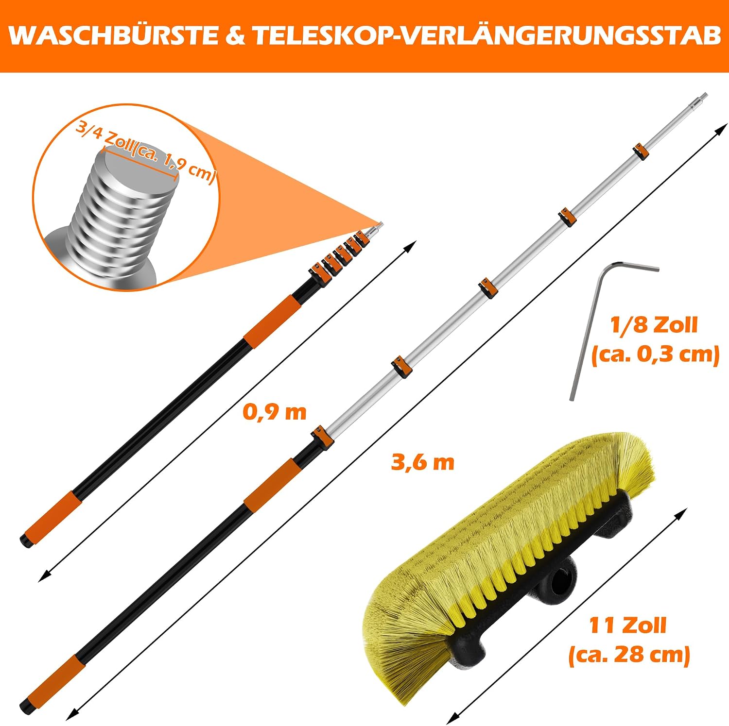 Thumbnail 1 de TONYINGO 14FT Car Wash Brush with Long Handle — 12-Inch Soft Bristle, Telescoping Aluminum Pole