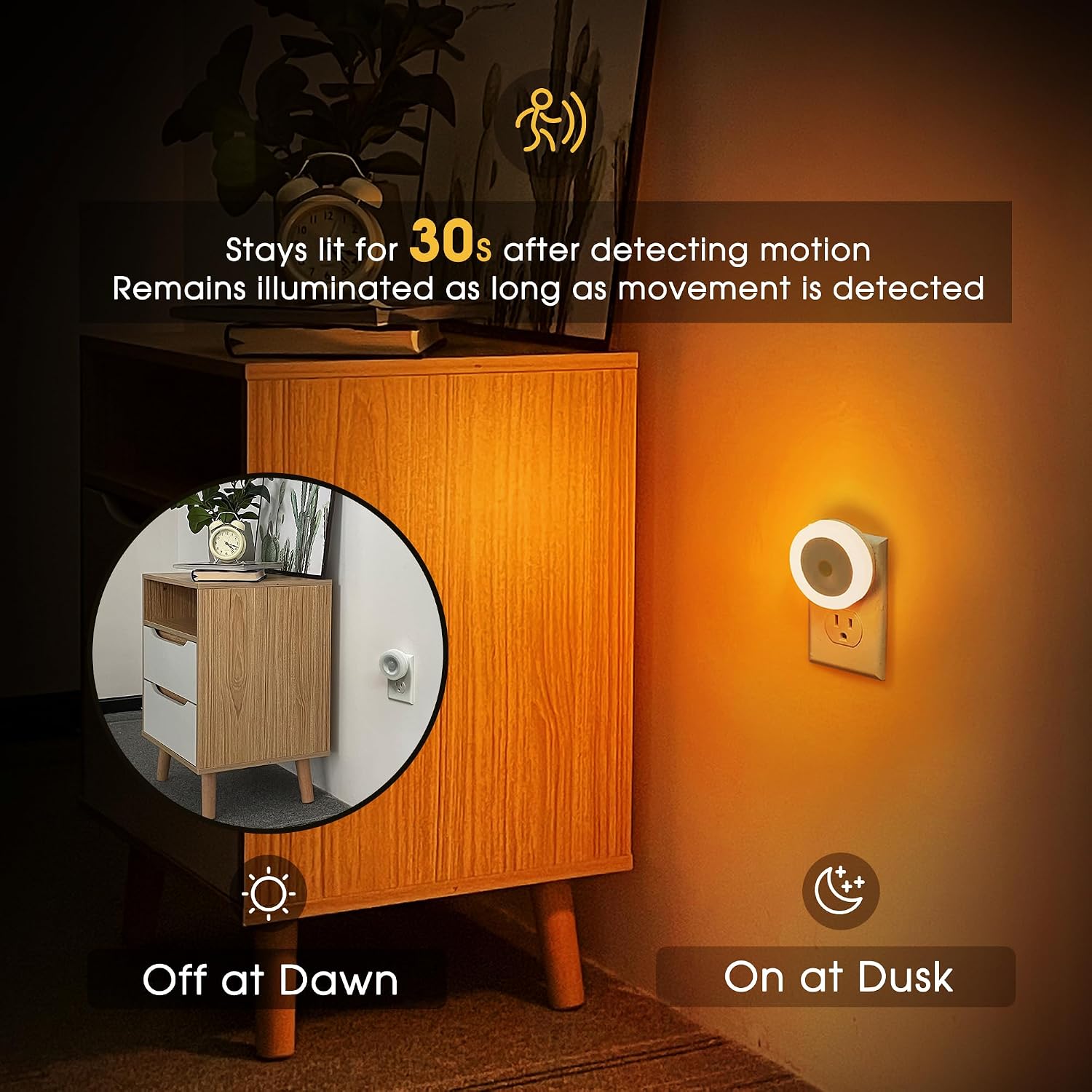 Detalle de Briignite BX002 Motion Sensor Night Lights, 2-Pack Amber 0.6W LED