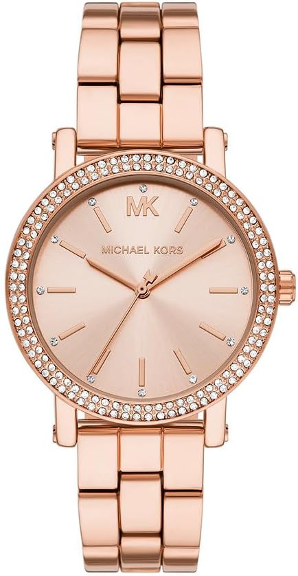Detalle de Michael Kors Corey Uhr für Damen – 38 mm Gehäuse, weißes Lederband, Quarz drei Zeiger