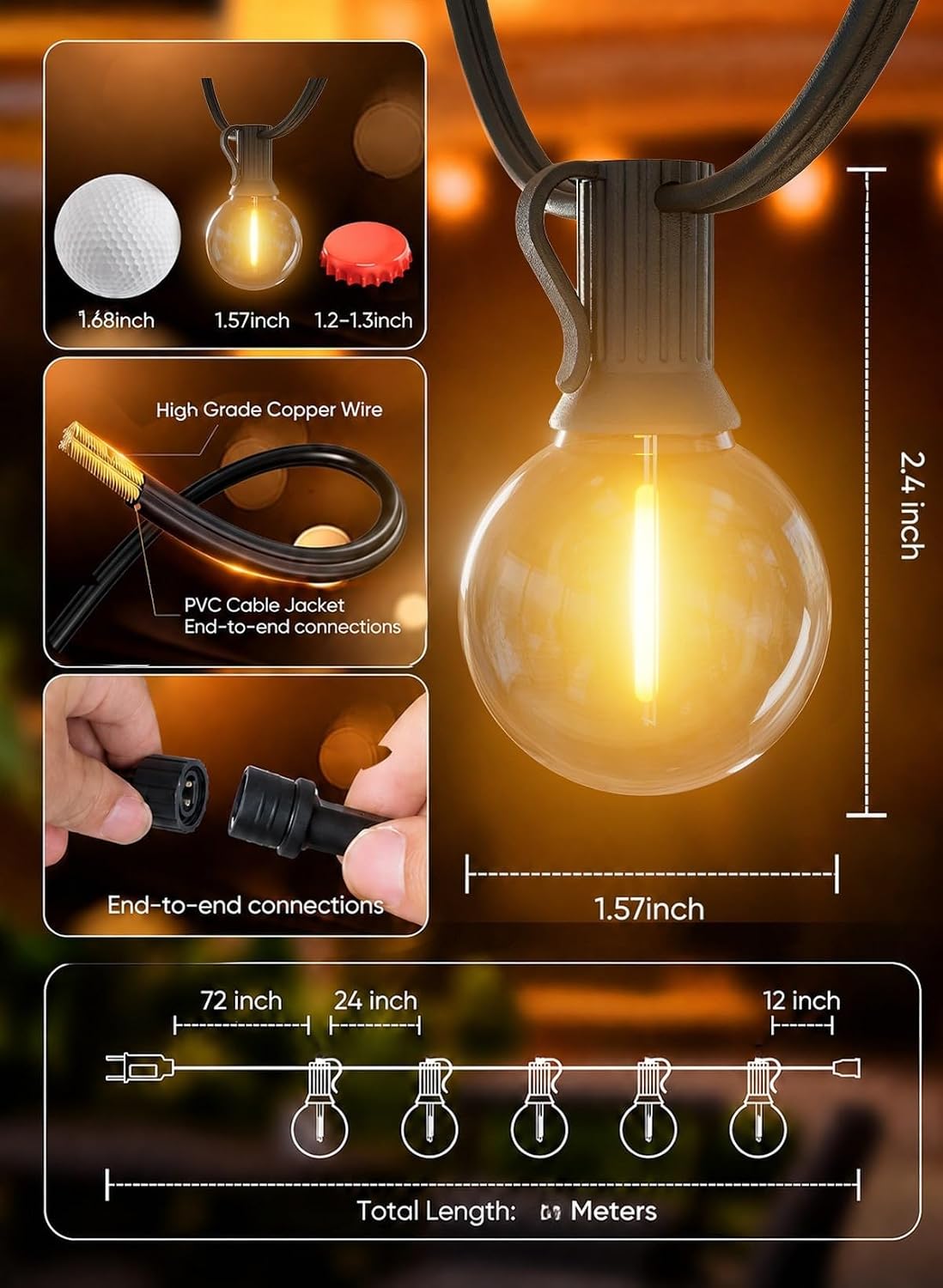 Detalle 2 de Yuucio 60M Catena Luminosa Esterno IP45: luci a LED per giardino e feste, 66 m opzionali