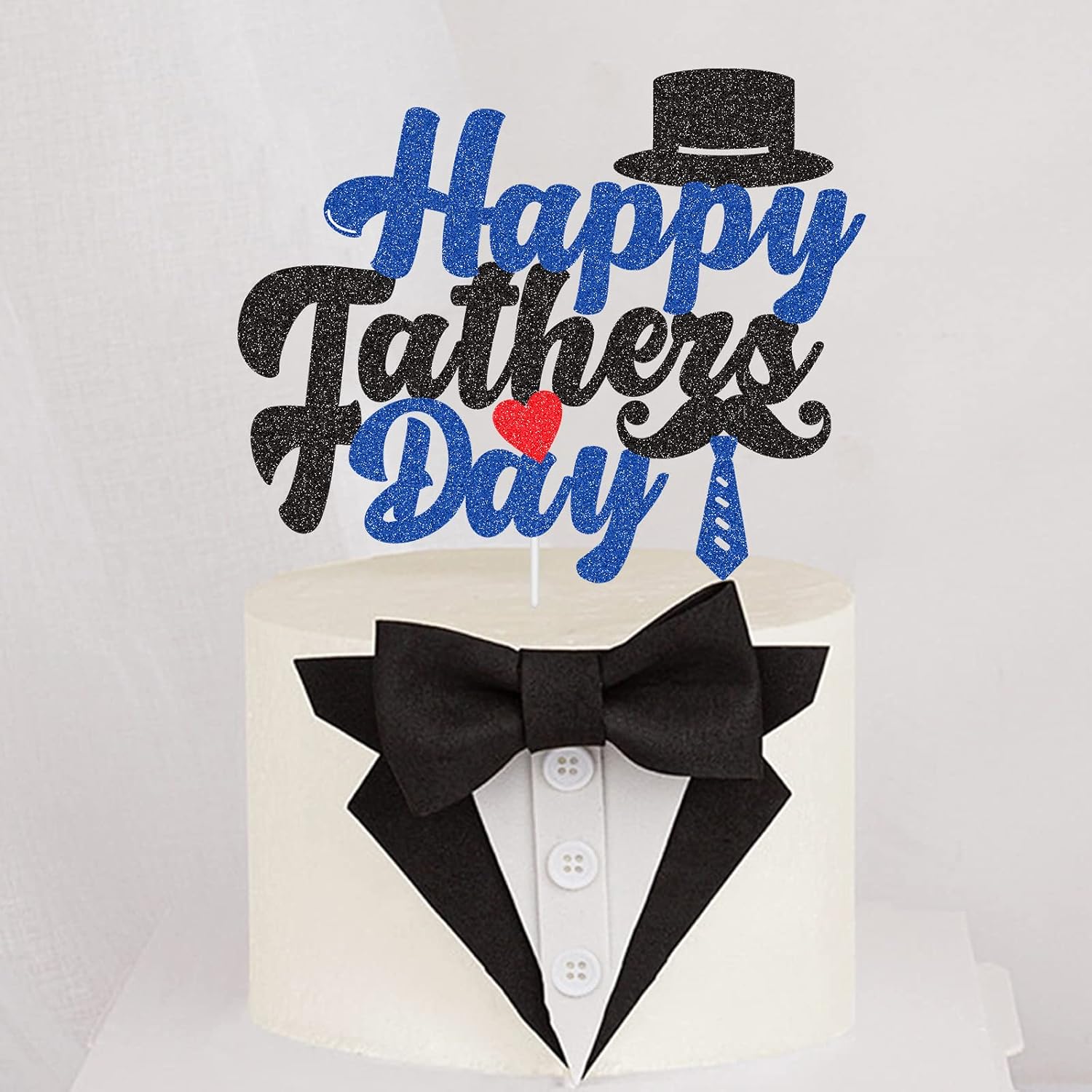 Detalle de G-LOVELY'S Happy Father's Day Cake Topper – Glitter Blue/Black with Tie Design