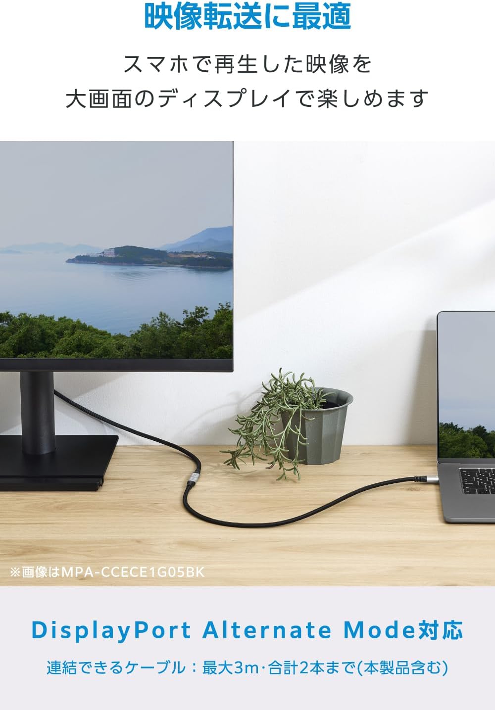 Thumbnail 1 de エレコム MPA-CCECE1G10BK USB Type-C延長ケーブル 1m・最大100W・10Gbps・映像出力対応