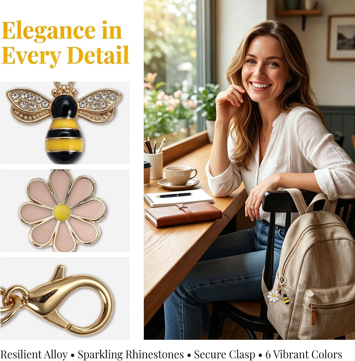 Thumbnail 2 de Thank You Teacher Gifts for Women – Personalised 6Pcs Bee & Flower Keyrings