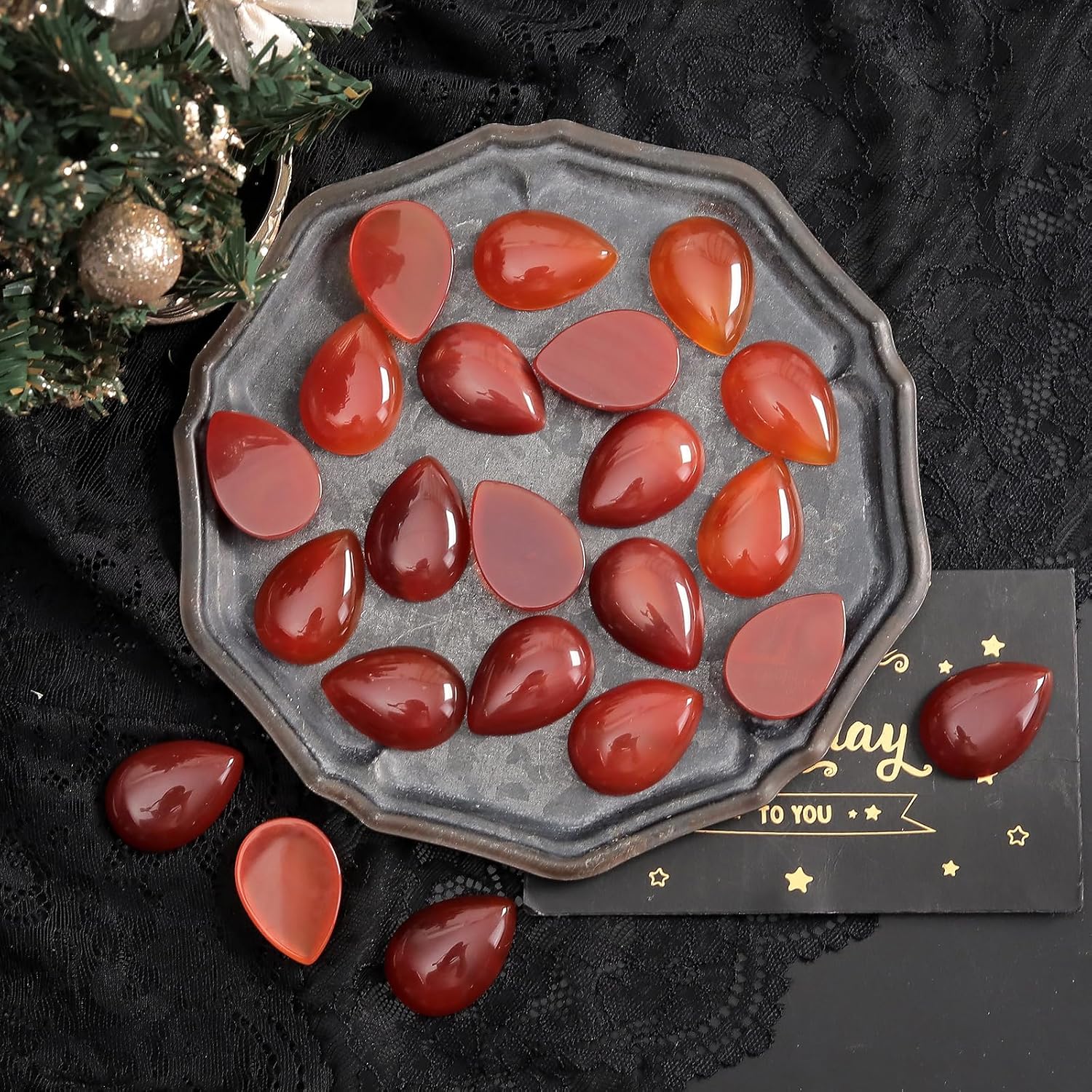Detalle 1 de dssmboom US-YQ-0007106 Carnelian Teardrop Cabochons, Flat-Back, 6-Pack