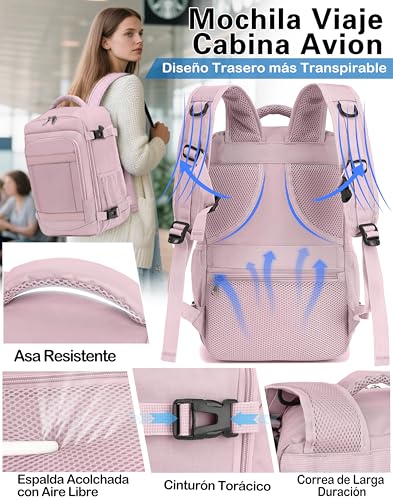Thumbnail 4 de KLOSTAIN Mochila de Cabina 20L 40x20x25 cm Rosa Claro | Ideal para Ryanair y viajes ligeros