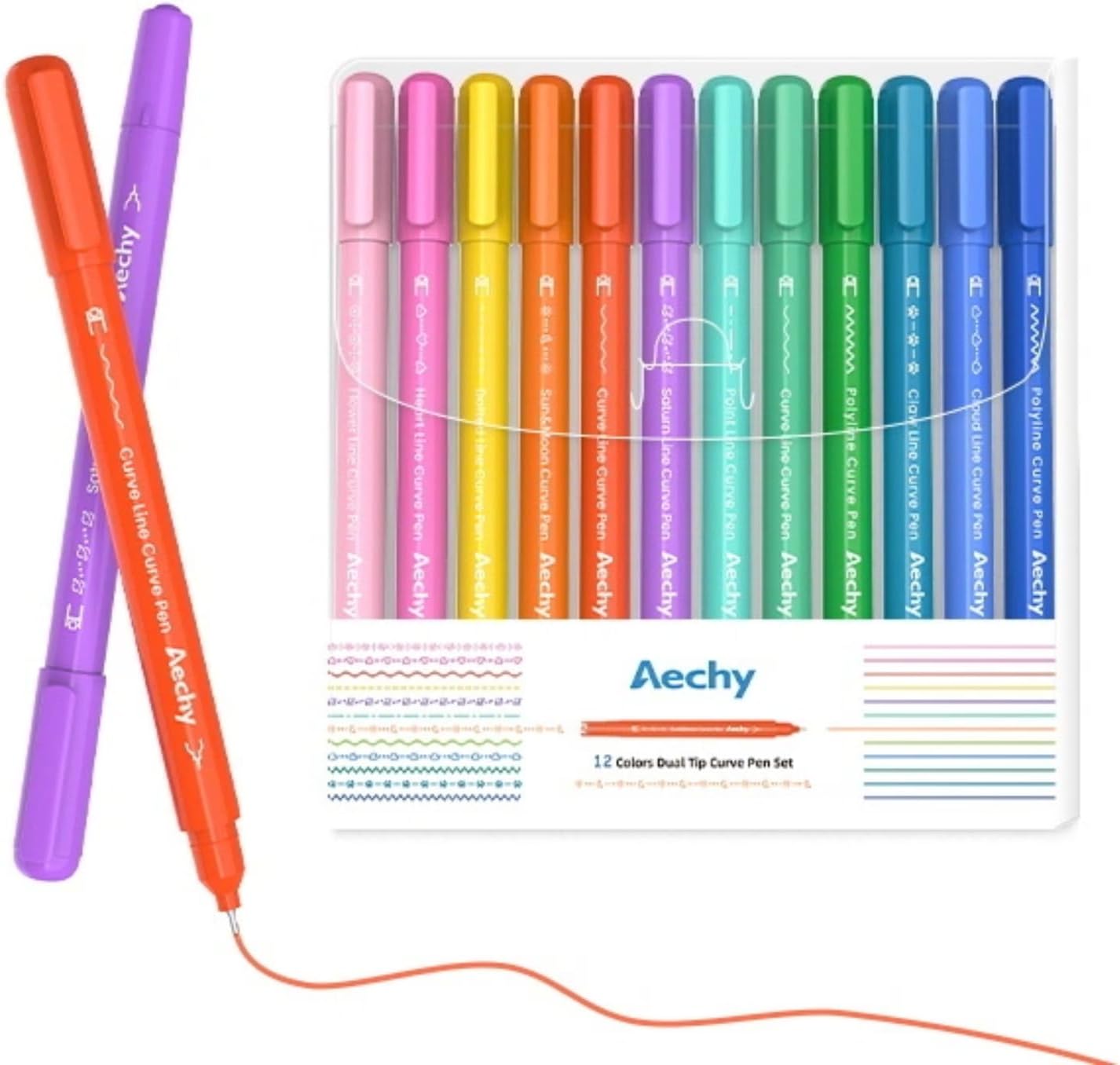 Thumbnail 6 de AECHY 12er Set Textmarker mit Doppelspitze – 12 Farben, 10 Musterrollen