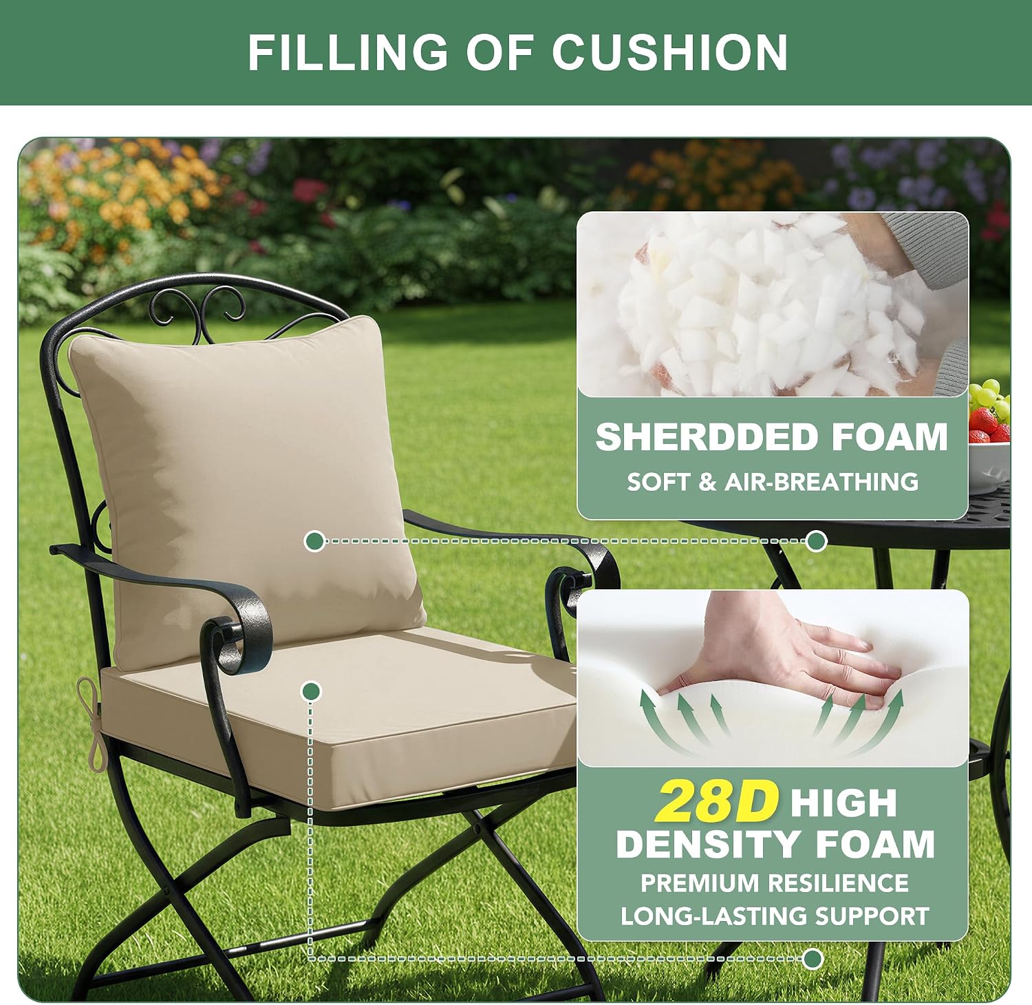 Thumbnail 3 de Summsun SSA-2424-Cream-4P Outdoor Chair Cushions, Cream, Set of 4