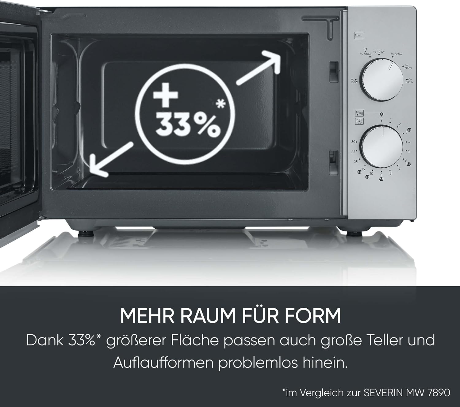 Thumbnail 2 de SEVERIN MW 9184 Solo-Mikrowelle mit Glasboden – 20 L, 800 W, Schwarz/Edelstahl matt