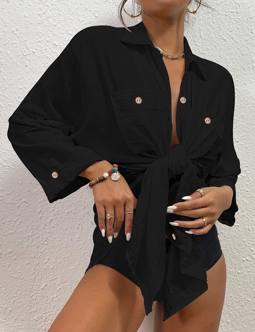 Thumbnail 1 de Bsubseach Women’s Modern Swimsuit Cover-Up Button-Down Blouse Dress Top