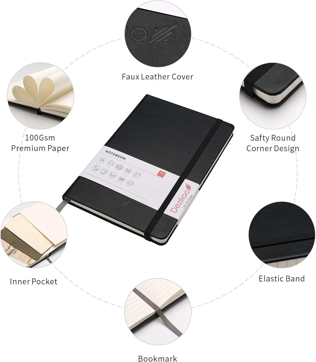 Thumbnail 2 de Deziliao D0005 Hardcover Notebook, A5, 100 gsm Ruled Paper, Black