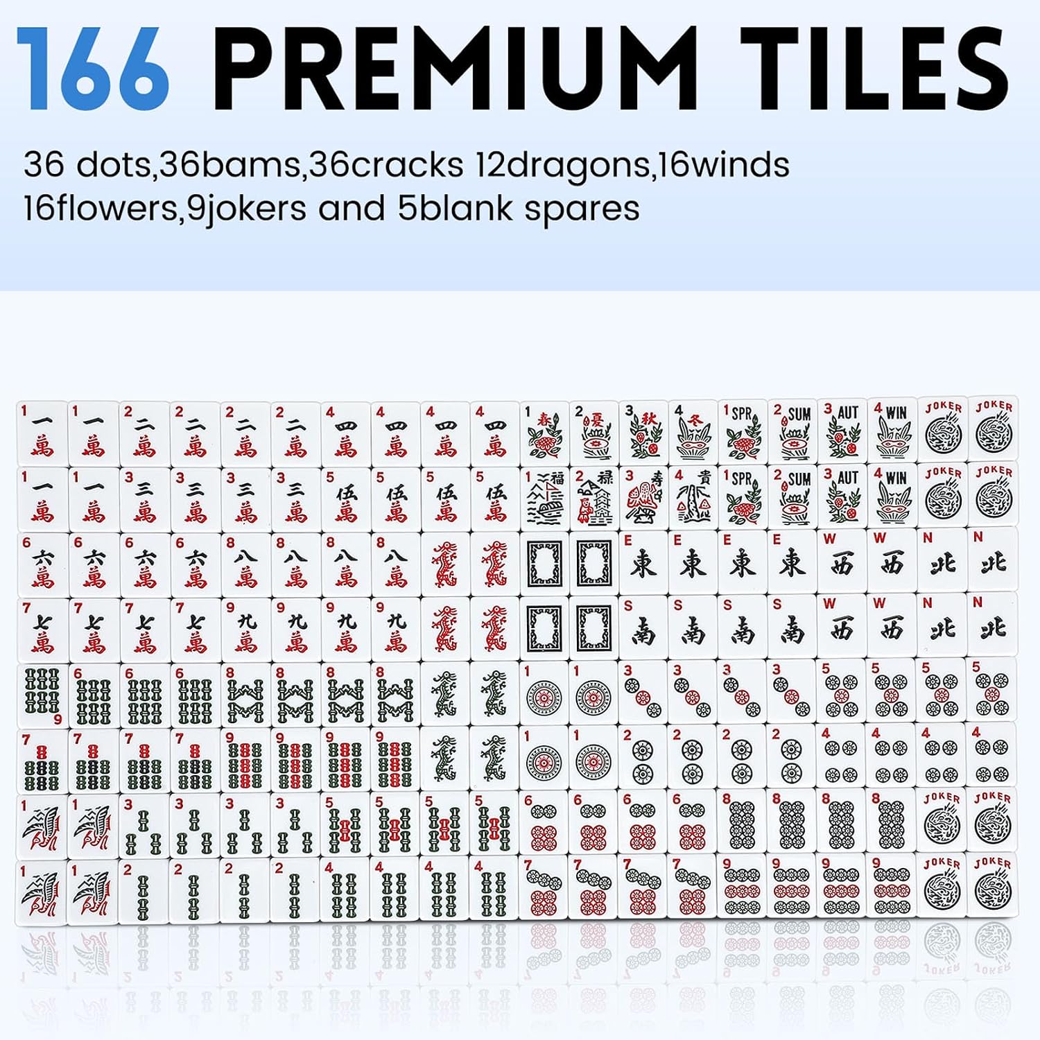 Detalle de Suncle American Mahjong Tile Set: 166 White Tiles with 4 Racks and Travel Bag