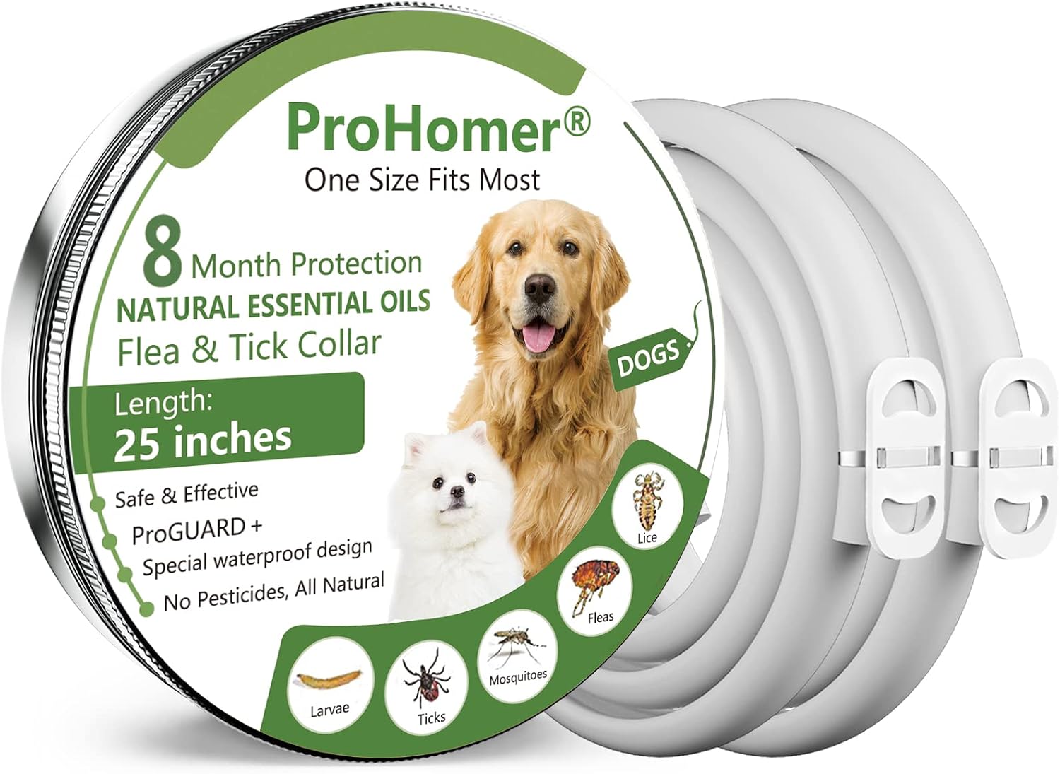 PROZADALAN [2 PCS] Collare Antipulci per Cane, 65 cm, Formula Naturale e Lavabile