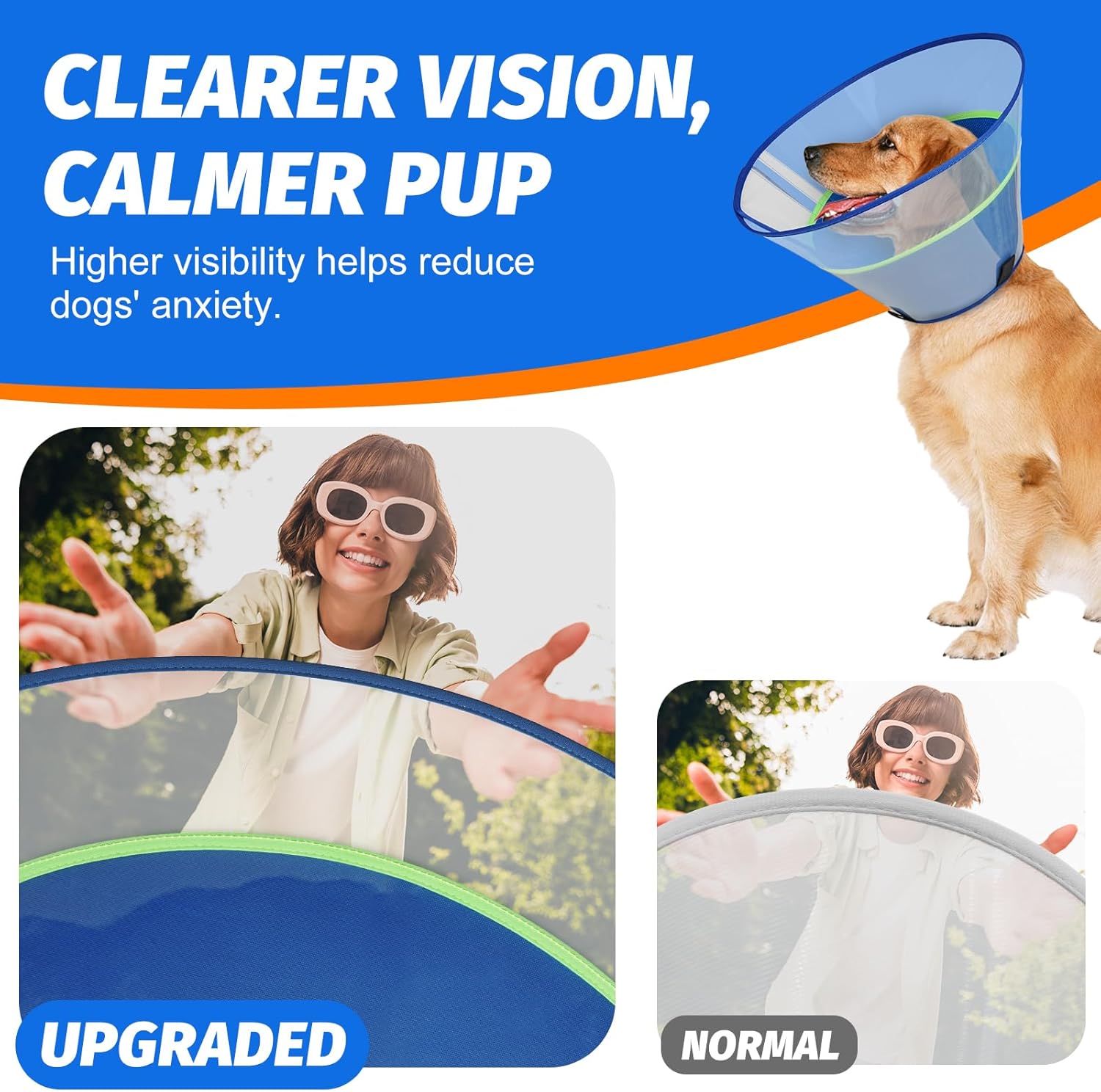 Detalle 2 de Supet Dog Cone Collar with Soft Pad, Transparent Elizabeth Recovery Collar for All Dog Sizes