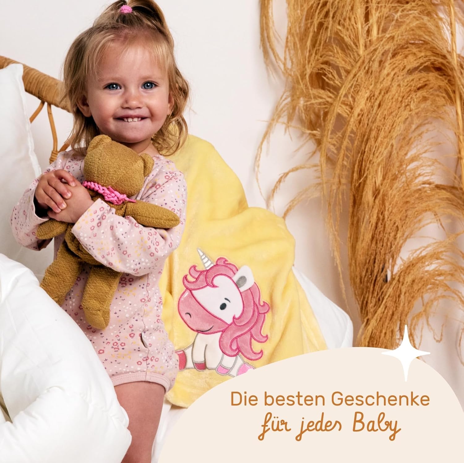 Thumbnail 5 de Be Mammy Coperta calda per bambini con peluche 3D Unicorno Giallo