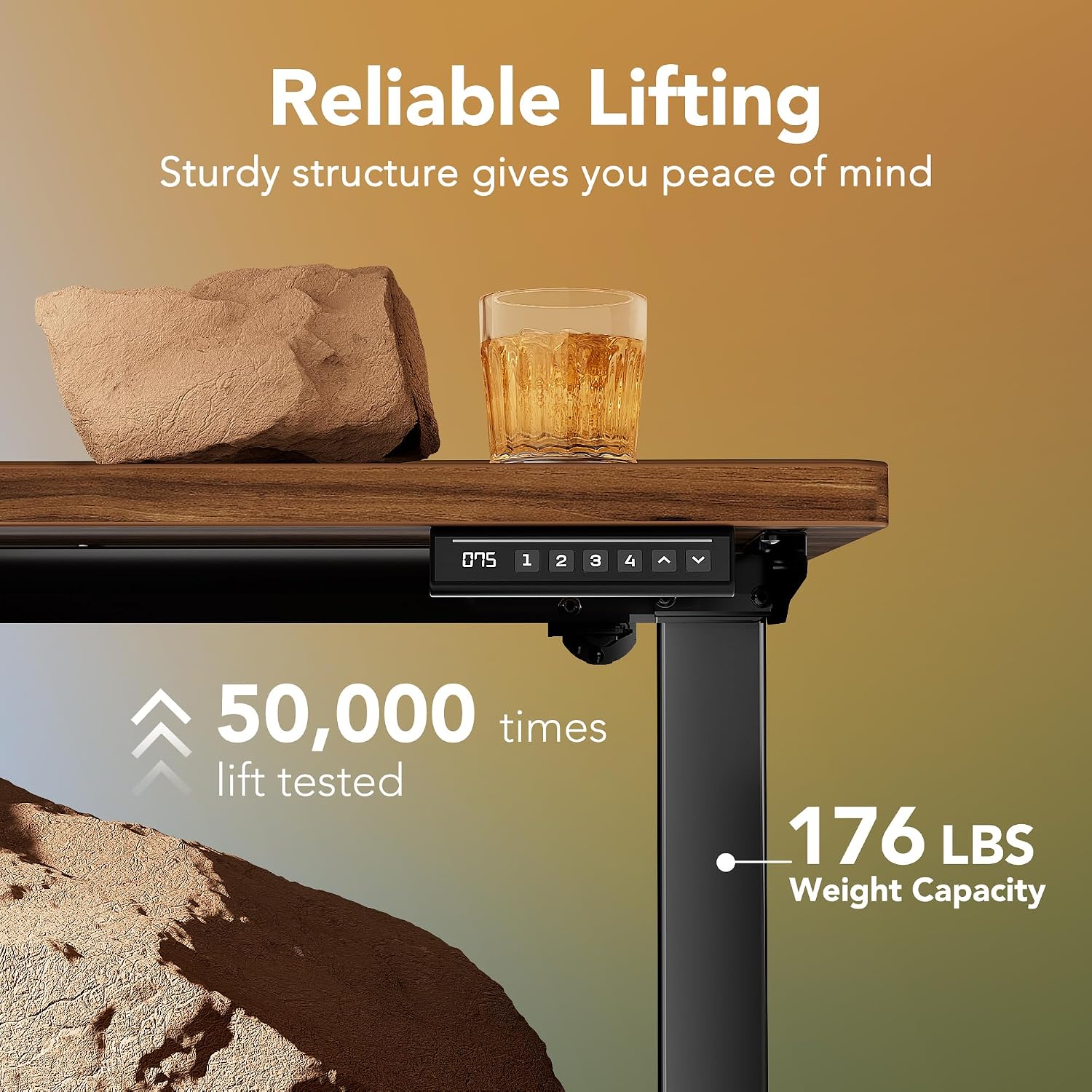 Thumbnail 6 de HUANUO Electric Standing Desk, Walnut, 4 Memory Presets, 28.3–46.5-Inch Range