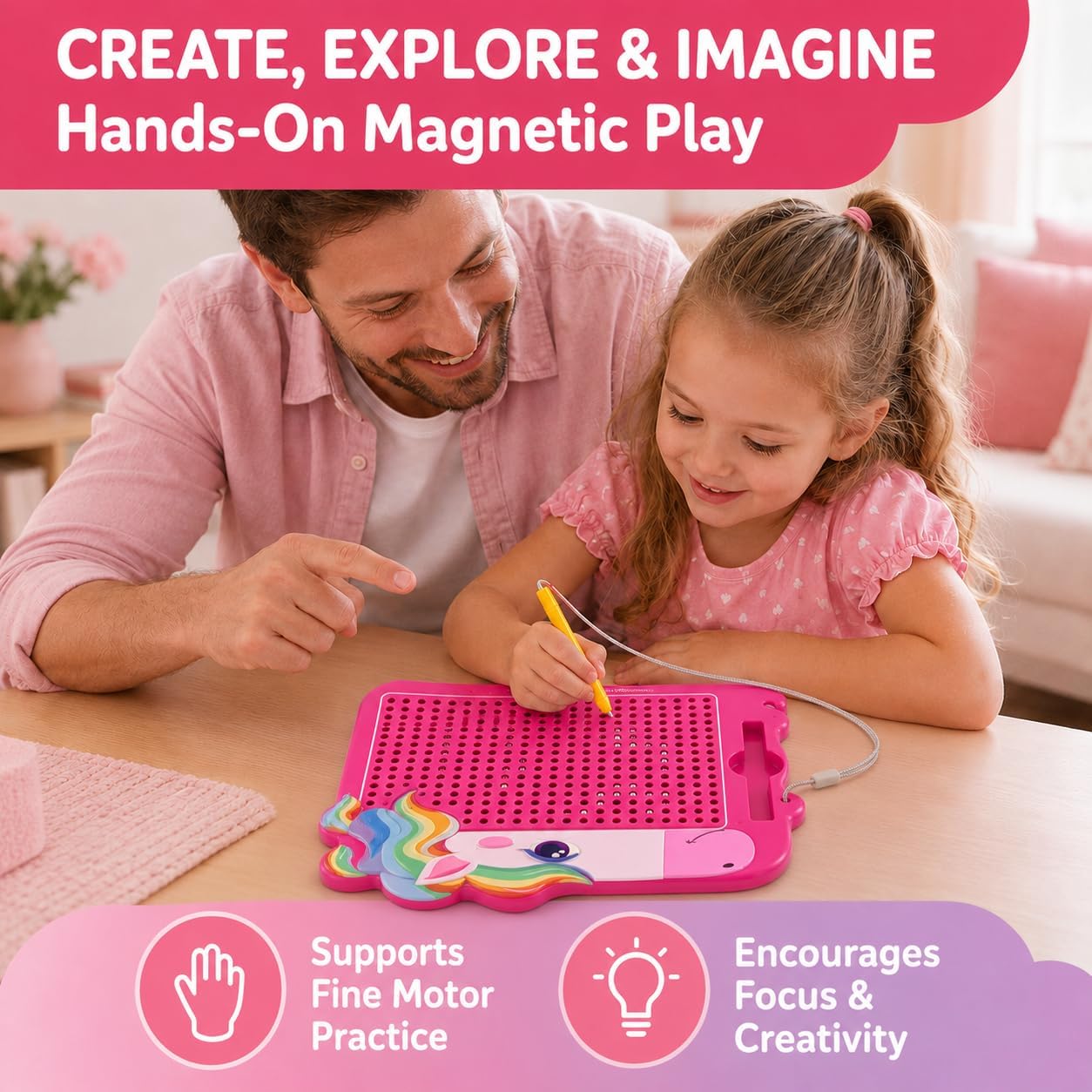 Detalle de MINGKIDS MKD230A Unicorn Magnetic Drawing Board with Stylus and 10 Patterns