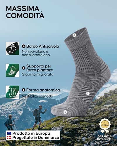 Detalle de DANISH ENDURANCE Calze Trekking Leggere, 3 Paia Multicolore 39‑42
