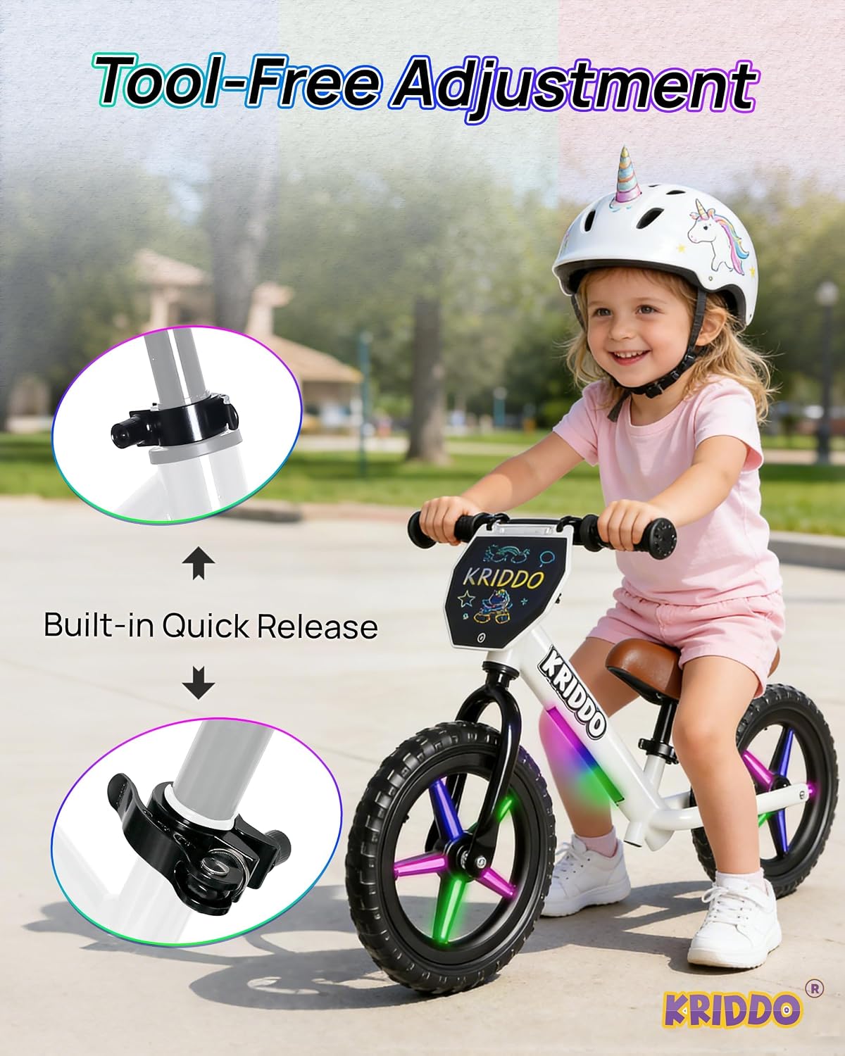 Thumbnail 4 de KRIDDO Toddler Balance Bike 12-Inch LED-White with LCD Tablet | 2–5 Years