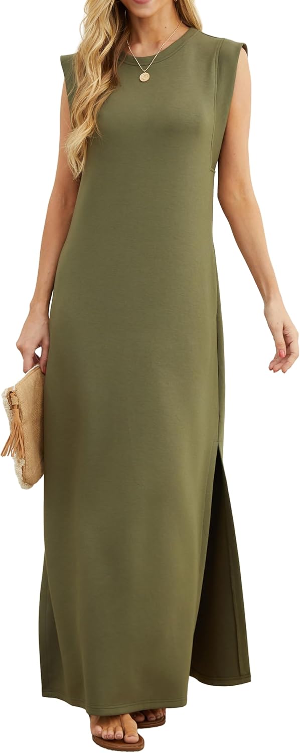 Detalle de GRECERELLE Women's Summer Maxi Dress: Sleeveless Shirt Dress with Pockets, Split Hem – UK