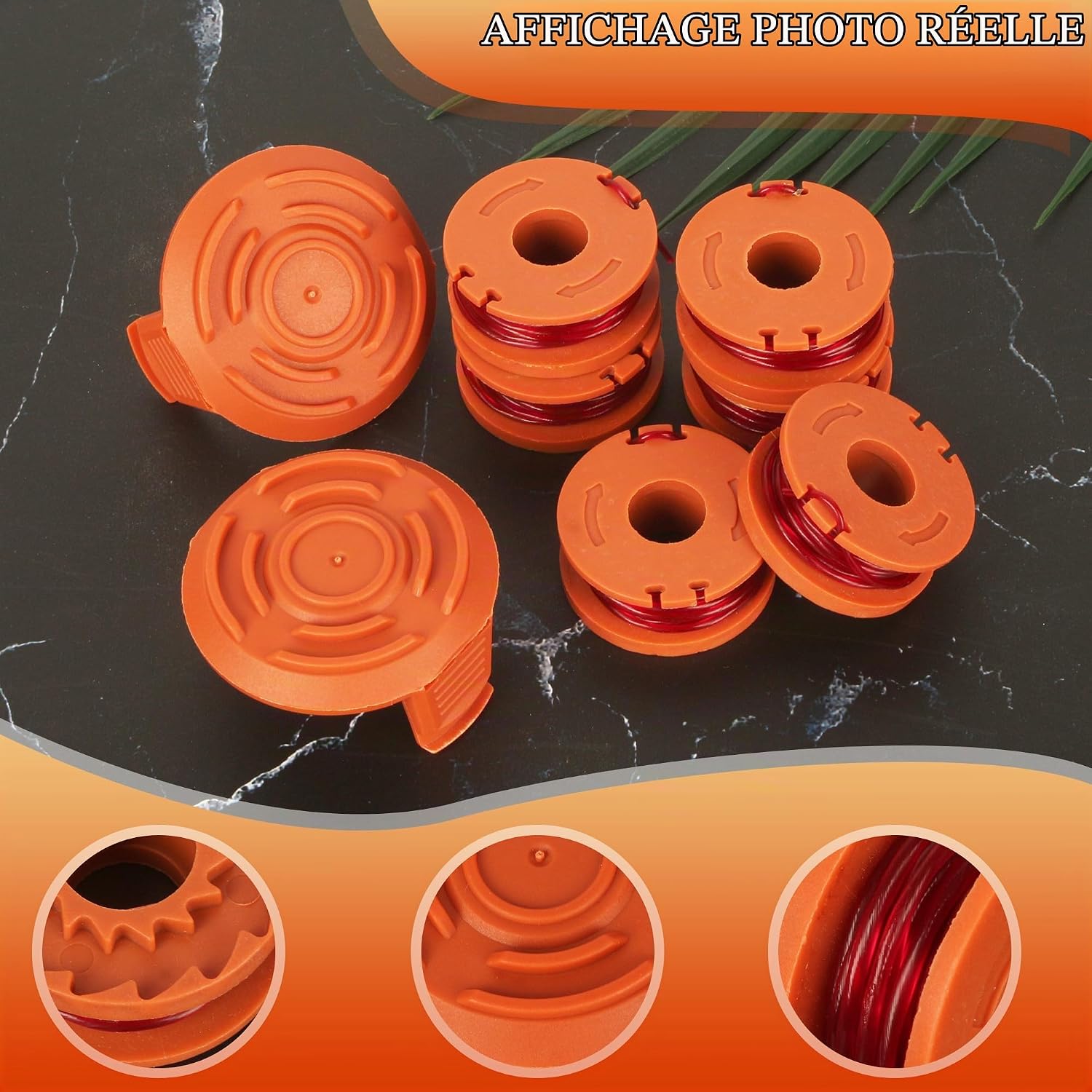 Detalle de 18 vervangspoelen voor Worx-grastrimmers, 1,65 mm × 3 m, met 2 kapjes