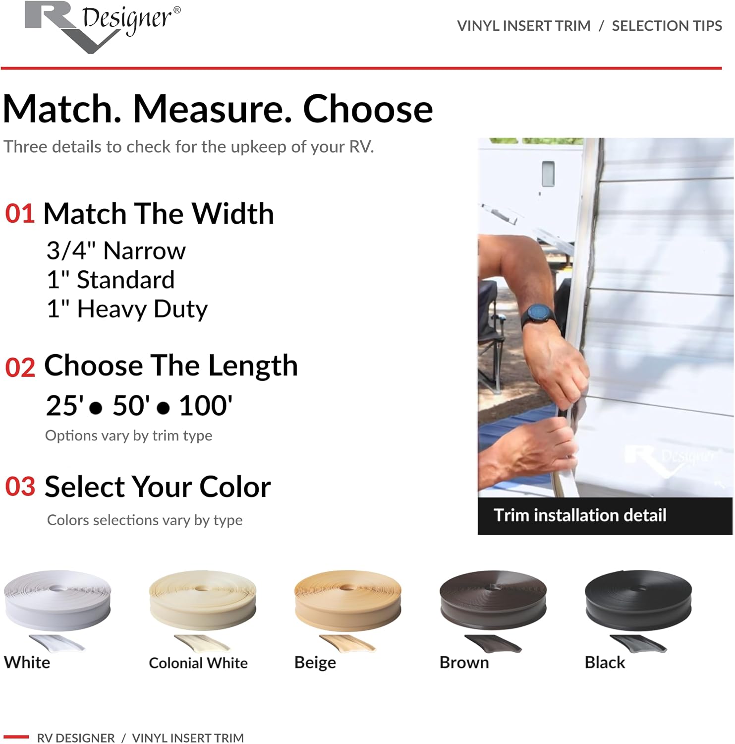 Detalle de RV Designer Vinyl Trim Insert, 1" x 100