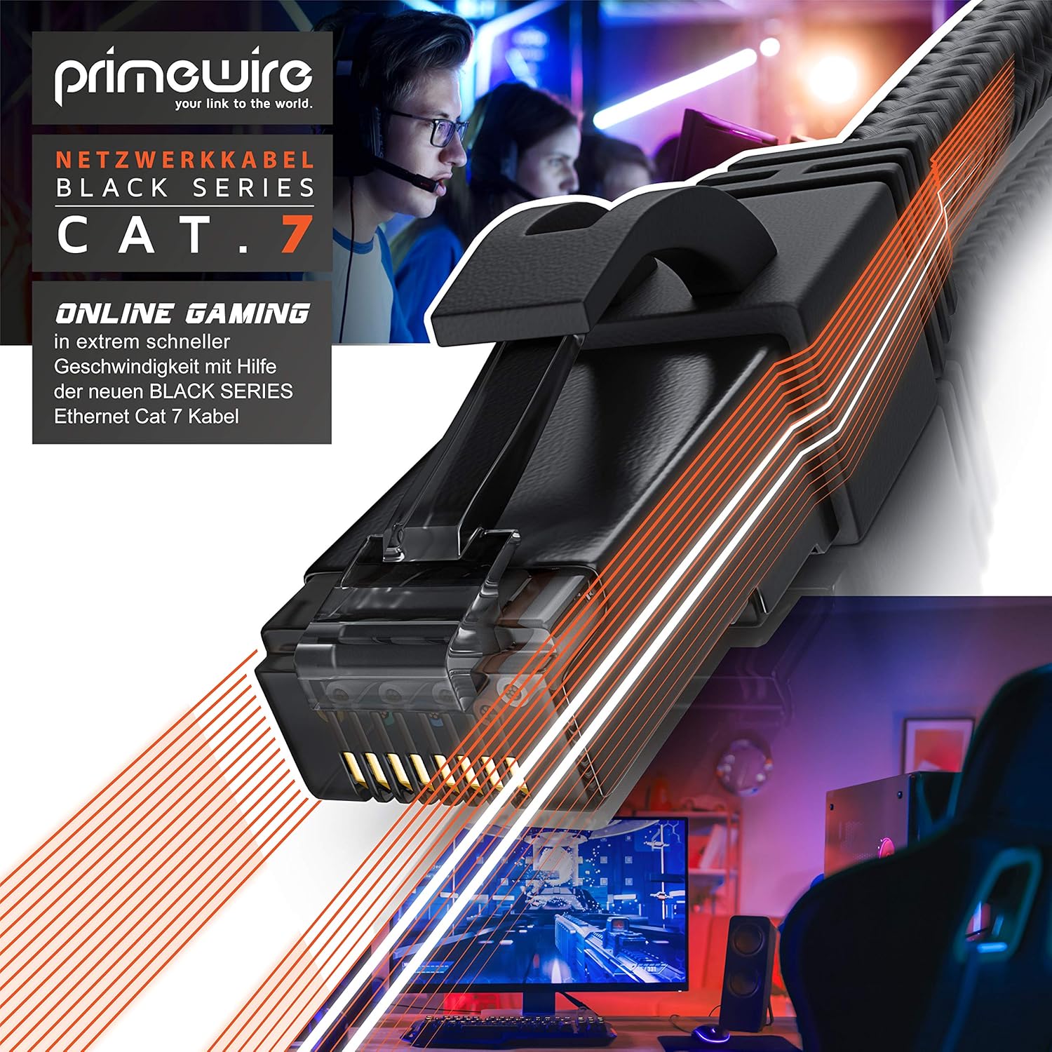 Thumbnail 5 de CSL 7,5m CAT 7 Netzwerkkabel Black Series – Baumwollmantel, 10 Gbit/s, RJ45