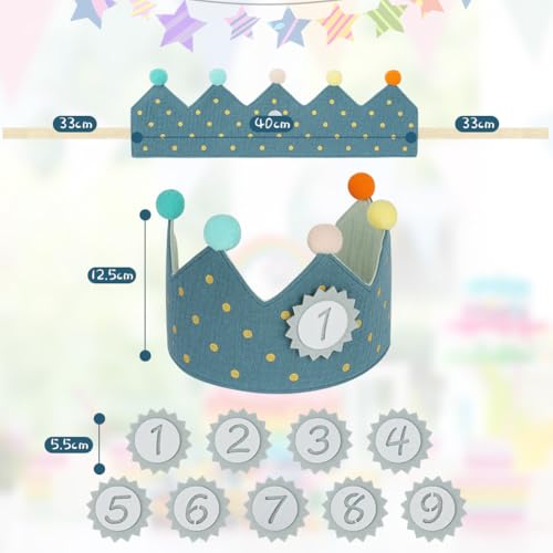 Detalle de URAQT Corona Cumpleaños para Infantil con Números Intercambiables (1–9) y Ajuste Personalizable