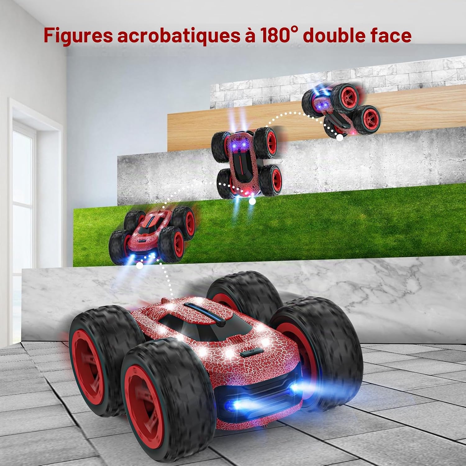 Detalle de Vrxeqi NO.1810 4x4-stuntwagen met ledverlichting en 360°-rotaties