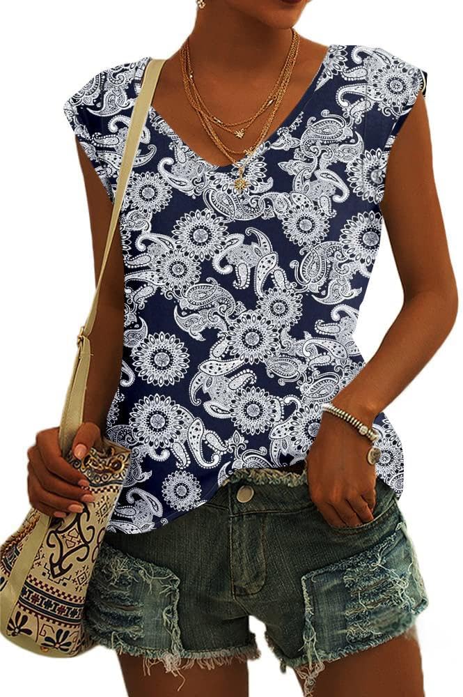 Thumbnail 6 de GeGekoko Damen T-Shirt Kurzarm V-Ausschnitt Flügelärmel – Basic Sommershirt