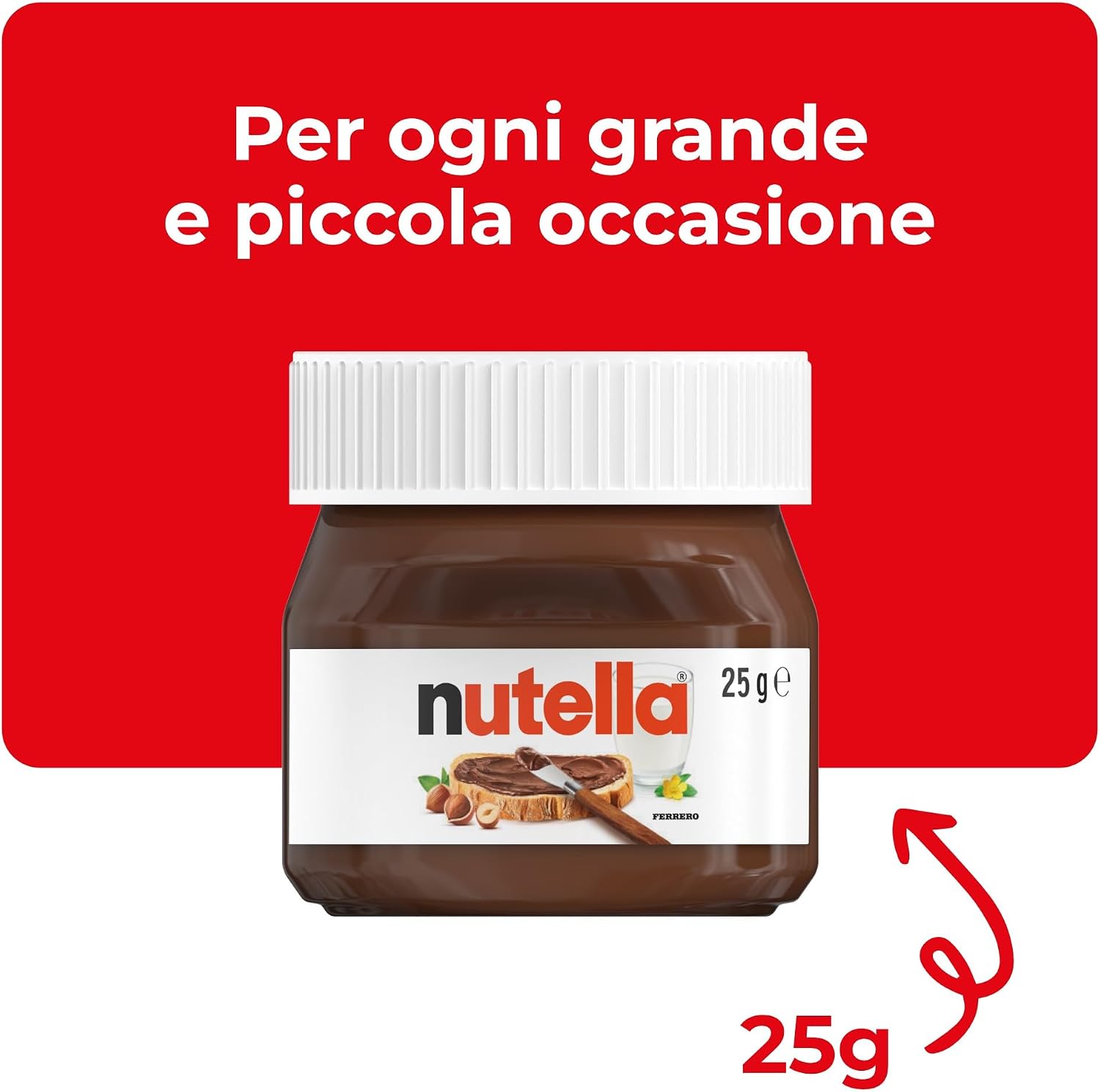 Detalle de Nutella Crema Spalmabile alle Nocciole e Cacao – 64 vasetti da 25 g, senza glutine e conservanti