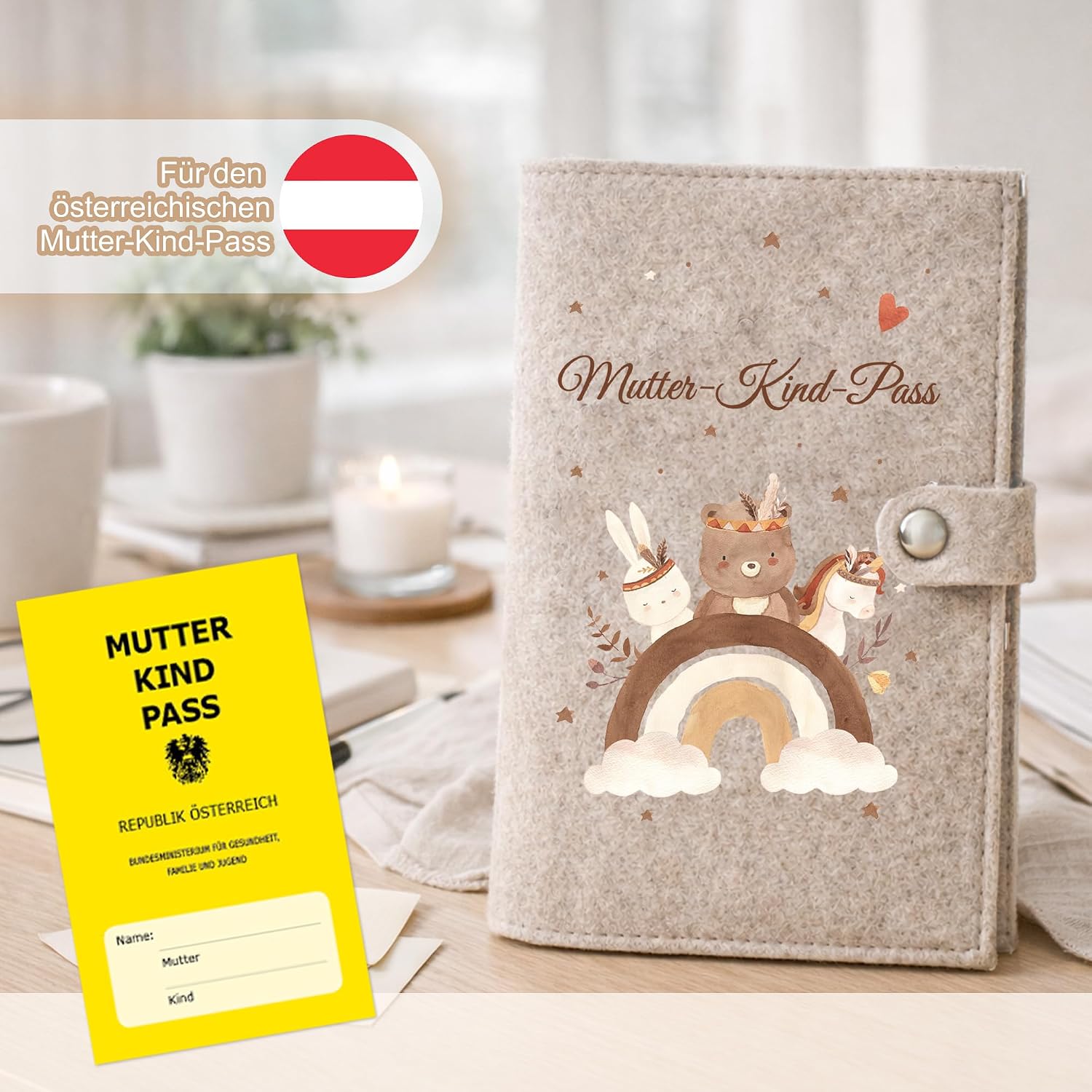 Thumbnail 1 de Mutter-Kind-Pass Hülle aus Filz – passend für Österreich, mit Innenfächern