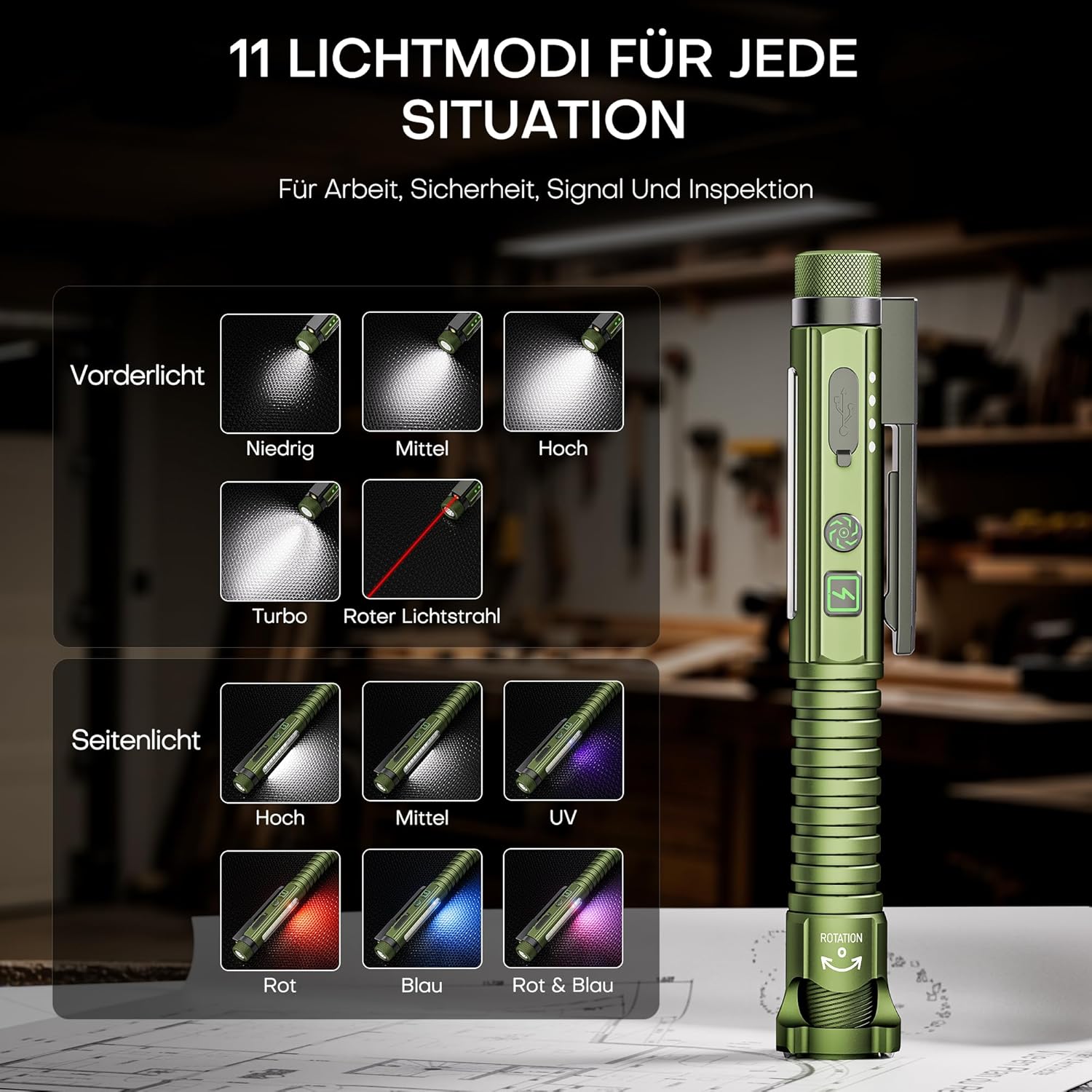 Thumbnail 1 de PASIION EDC Taschenlampe wiederaufladbar mit 800 lm, Magnetclip und Magnetfuß