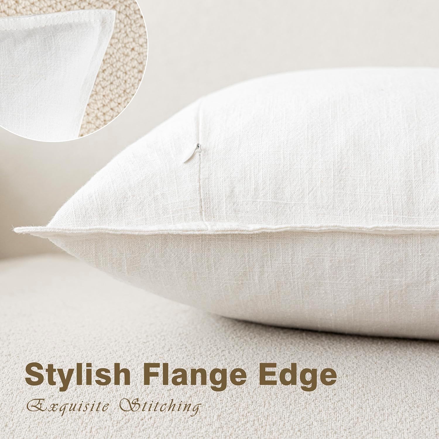 Detalle de Foindtower 2-Pack Decorative Linen Throw Pillow Covers, 26x26 Cream White