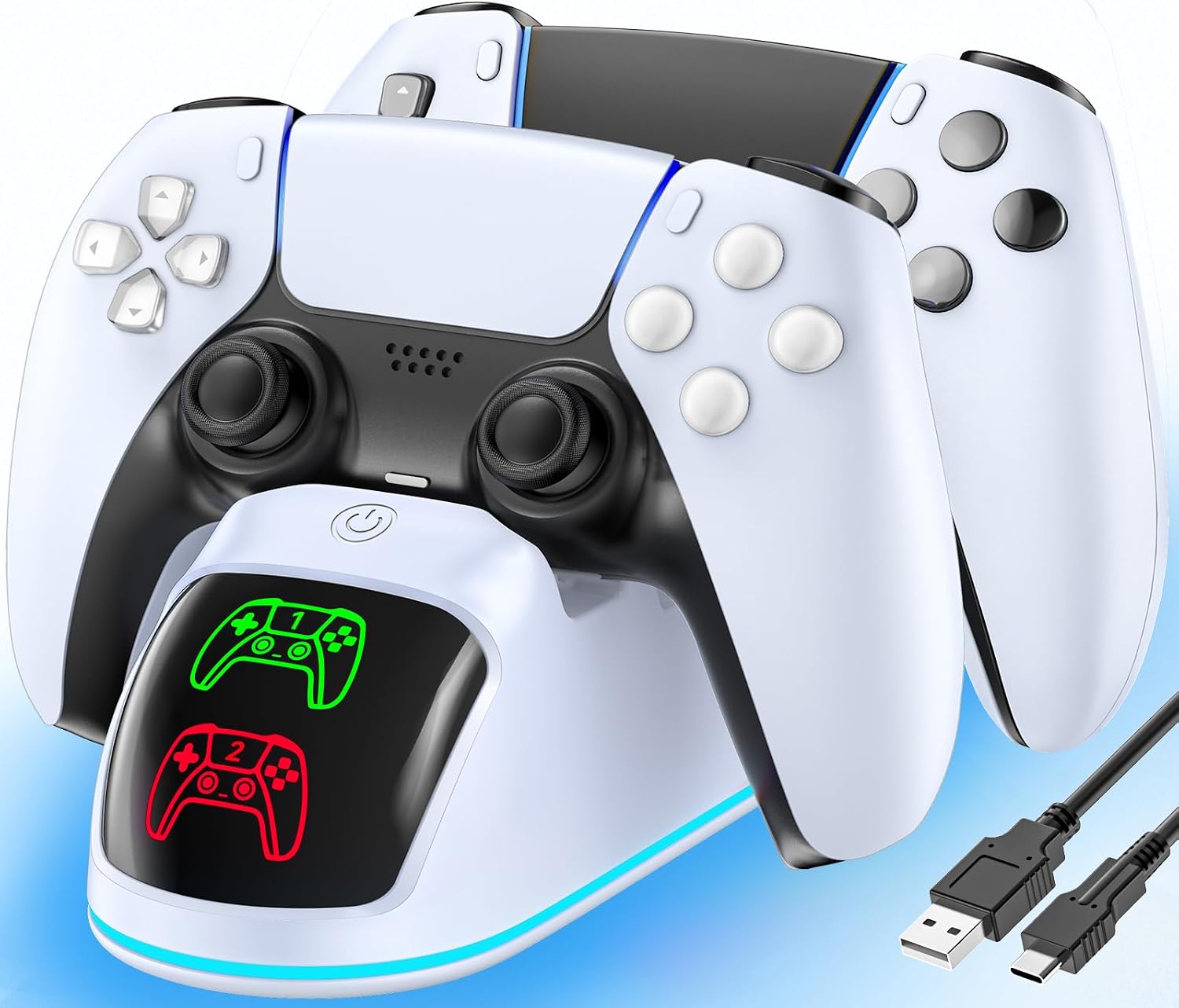 Detalle de RGB PS5 Ladestation 2er Ladegerät für Controller