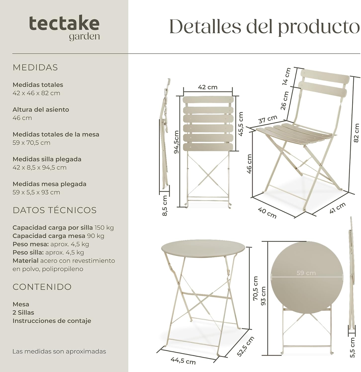 Thumbnail 5 de tectake® Conjunto bistró plegable para balcón