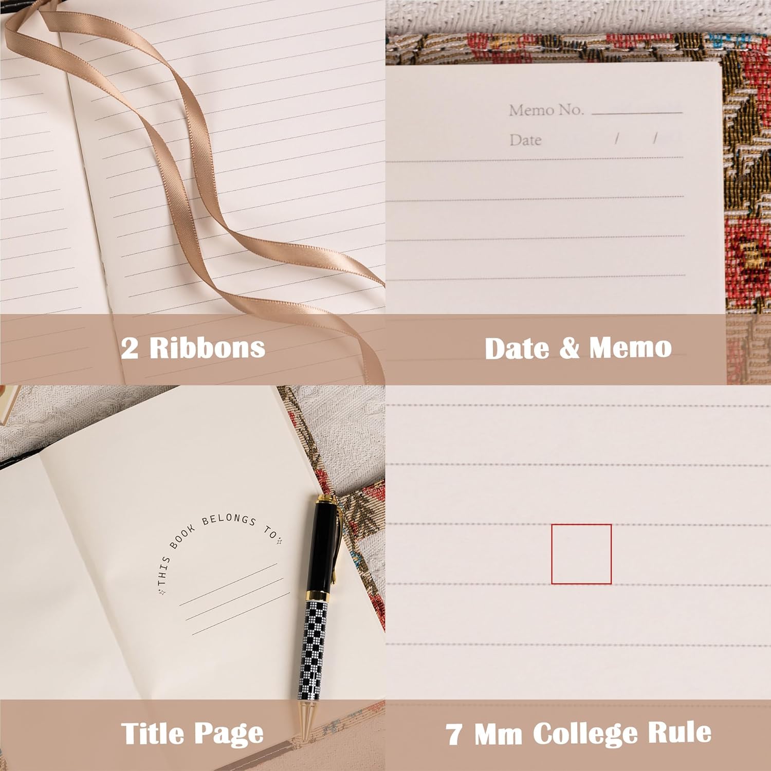 Thumbnail 2 de TIEFOSSI Embroidered Diary with Lock — A5 Hardback Journal for Thoughtful Writing