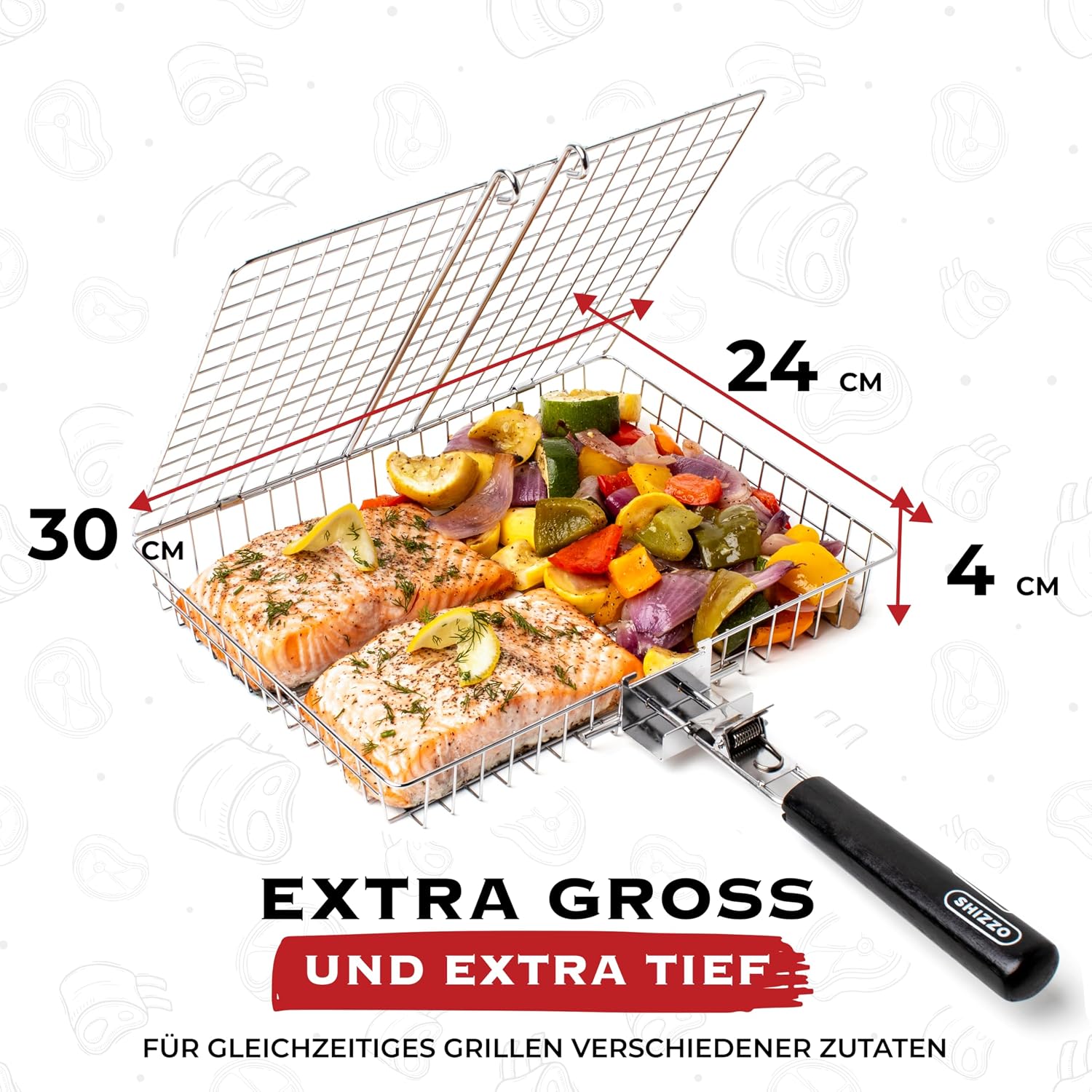 Detalle 2 de SHIZZO Grillkorb (faltbar, Edelstahl) – tragbarer Outdoor-Camping-Grillrost mit Griff