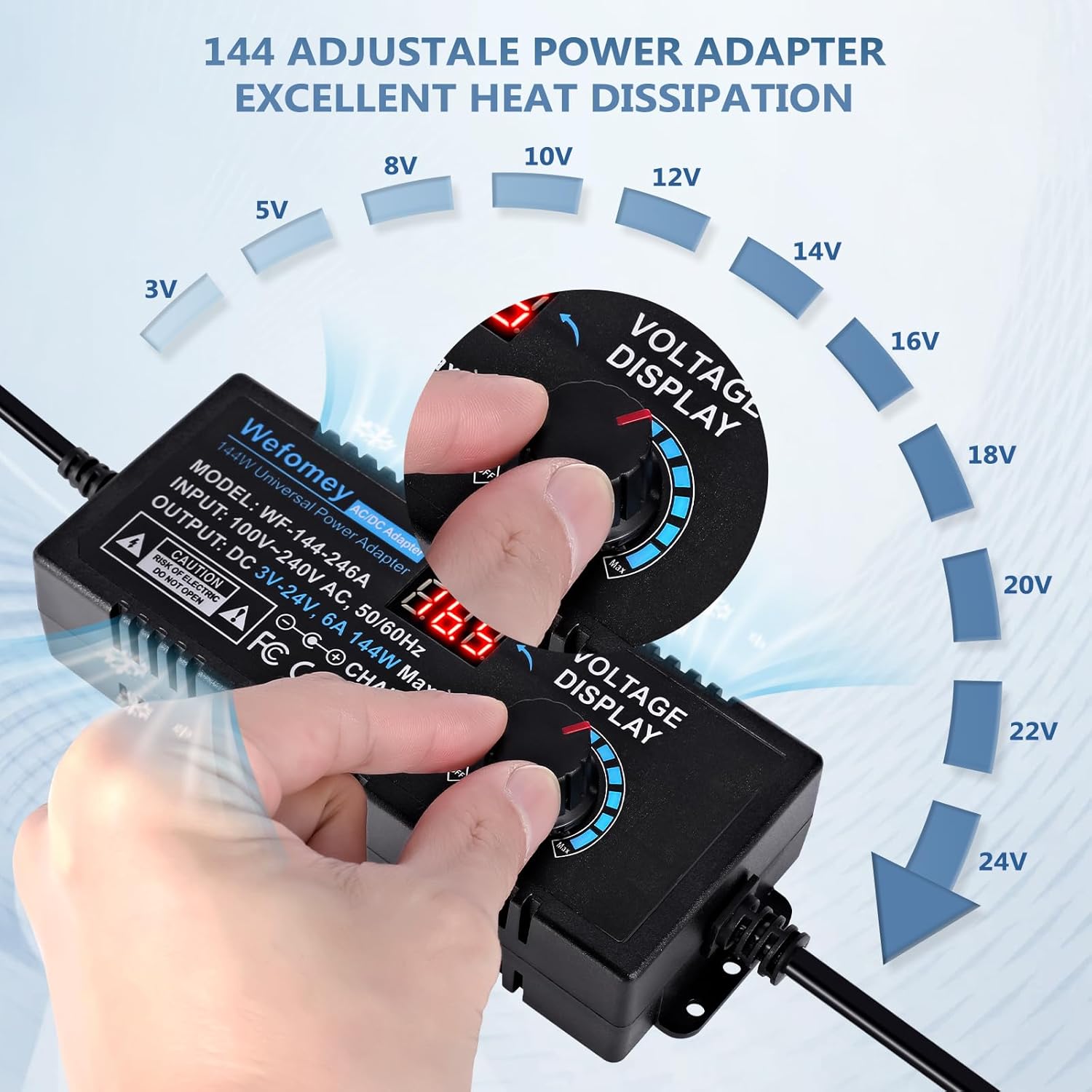 Thumbnail 1 de 3V-24V 6A 144W Einstellbares Netzteil Universal Netzteiladapter mit 14 Spitzen – AC 100–240V